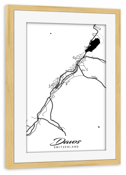 Poster mit Rahmen kiefer "Stadt Davos" artboxONE - Städte / Weitere,Kartografie