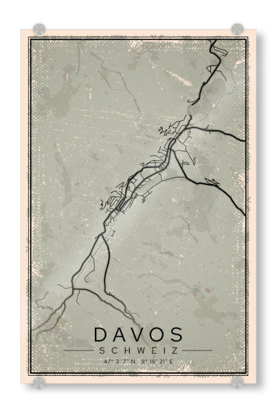 Acrylglasbild "Vintage Map Davos" artboxONE - Städte / Weitere,Kartografie