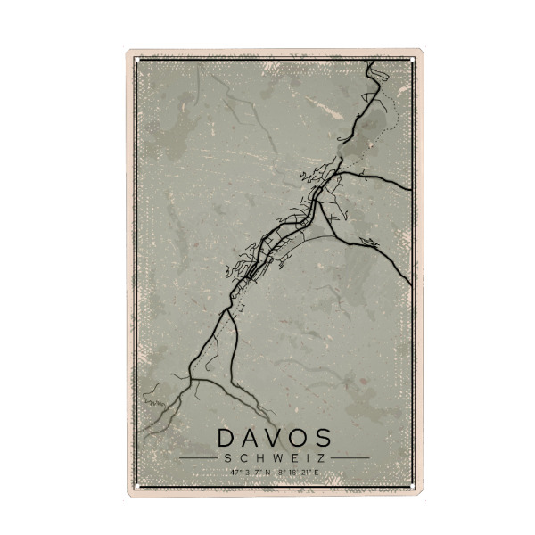 Holzbild "Vintage Map Davos" artboxONE - Städte / Weitere,Kartografie