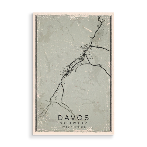 Holzbild "Vintage Map Davos" artboxONE - Städte / Weitere,Kartografie