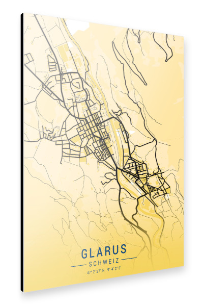 Alu-Dibond "Stadt Karte Glarus" 75x50 cm artboxONE