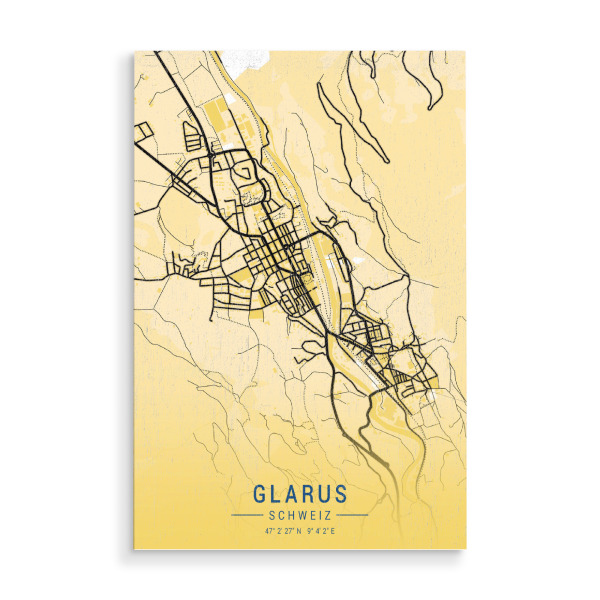 Holzbild "Stadt Karte Glarus" artboxONE - Städte / Weitere,Kartografie