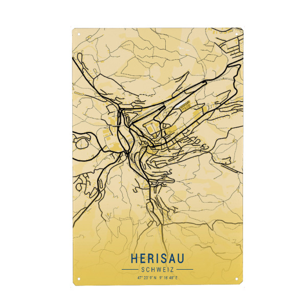 Holzbild "Stadt Karte Herisau" artboxONE - Städte / Weitere,Kartografie
