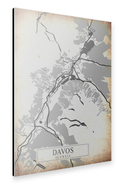 Alu-Dibond "Stadt Davos Vintage Map" 75x50 cm artboxONE