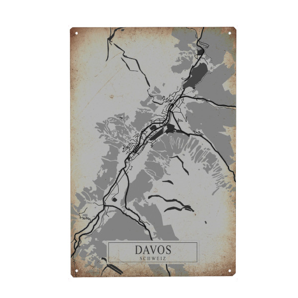 Holzbild "Stadt Davos Vintage Map" artboxONE - Städte / Weitere,Kartografie