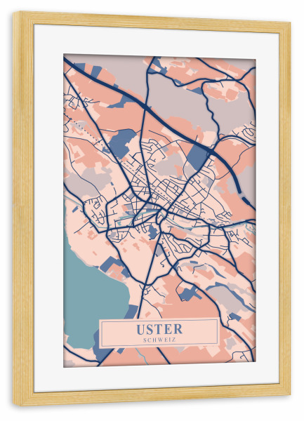 Poster mit Rahmen kiefer "Uster Stadt" artboxONE - Städte / Weitere,Kartografie
