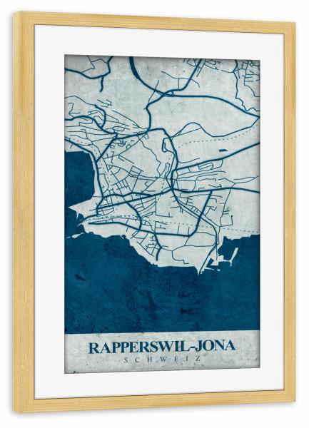 Poster mit Rahmen kiefer "Stadt Rapperswil-Jona Retro Map" artboxONE - Städte / Weitere,Kartografie