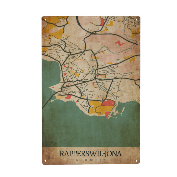 Metall Poster "Stadt Rapperswil-Jona Retro" artboxONE - Städte / Weitere,Kartografie