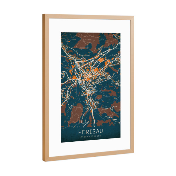 Poster mit Rahmen Kupfer "Herisau Retro Stadt" artboxONE - Städte / Weitere,Kartografie