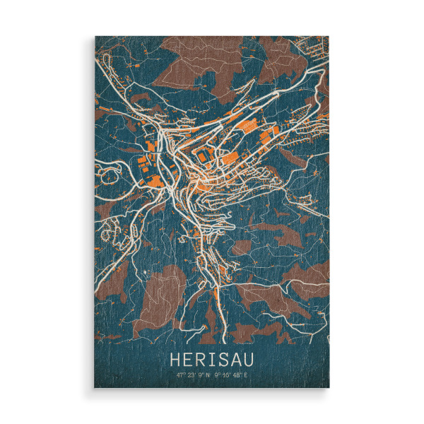 Holzbild "Herisau Retro Stadt" artboxONE - Städte / Weitere,Kartografie
