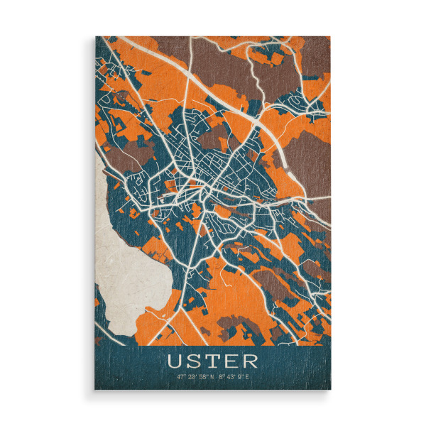 Holzbild "Stadt Uster Retro" artboxONE - Städte / Weitere,Kartografie