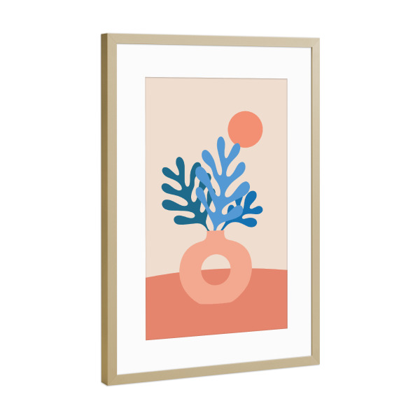 Poster mit Rahmen Gold "Boho Stillleben Vase mit Blättern" artboxONE - Floral,Abstrakt - Boho,Fauvismus,Organisch,Harmonisch,Ruhe,Achtsamkeit