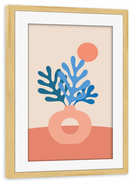 Poster mit Rahmen kiefer "Boho Stillleben Vase mit Blättern" artboxONE - Floral,Abstrakt - Boho,Fauvismus,Organisch,Harmonisch,Ruhe,Achtsamkeit