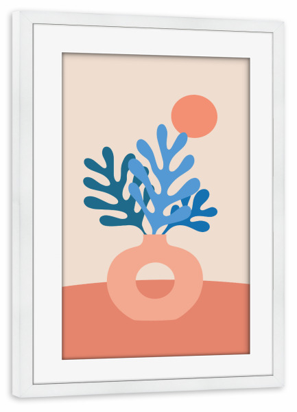 Poster mit Rahmen weiß "Boho Stillleben Vase mit Blättern" artboxONE - Floral,Abstrakt - Boho,Fauvismus,Organisch,Harmonisch,Ruhe,Achtsamkeit
