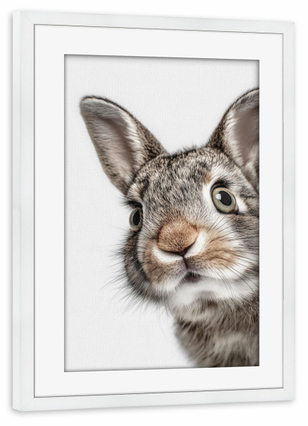 Poster mit Rahmen weiß "Hasen Neugier" artboxONE - Natur,Tiere,Lustig