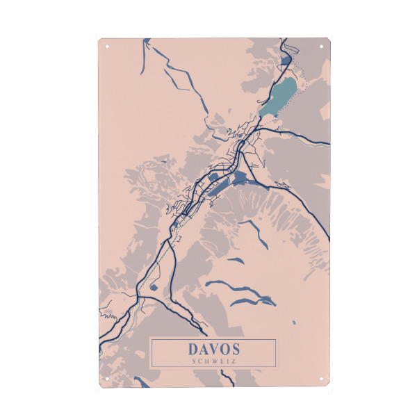 Holzbild "Davos - Stadt" artboxONE - Städte / Weitere,Kartografie