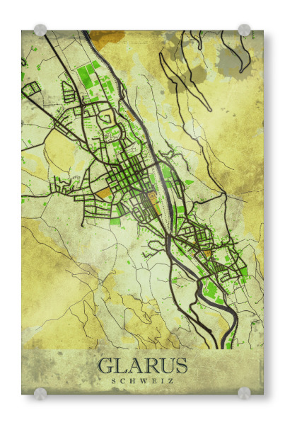 Acrylglasbild "Stadt Glarus Vintage" artboxONE - Städte / Weitere,Kartografie