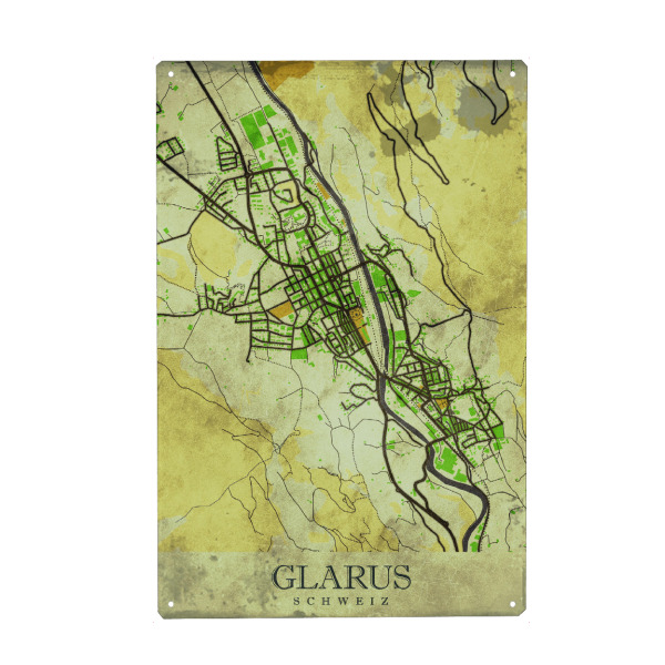 Holzbild "Stadt Glarus Vintage" artboxONE - Städte / Weitere,Kartografie