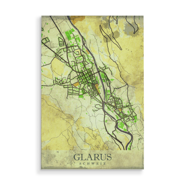Holzbild "Stadt Glarus Vintage" artboxONE - Städte / Weitere,Kartografie
