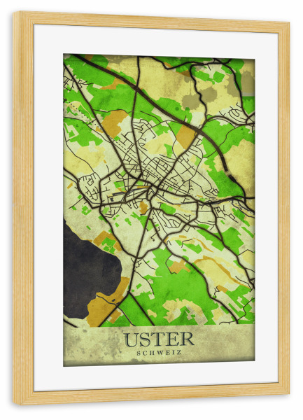 Poster mit Rahmen kiefer "Stadt Uster Vintage" artboxONE - Städte / Weitere,Kartografie