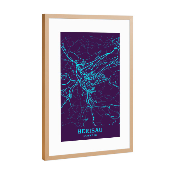 Poster mit Rahmen Kupfer "Karten Map Herisau" artboxONE - Städte / Weitere,Kartografie