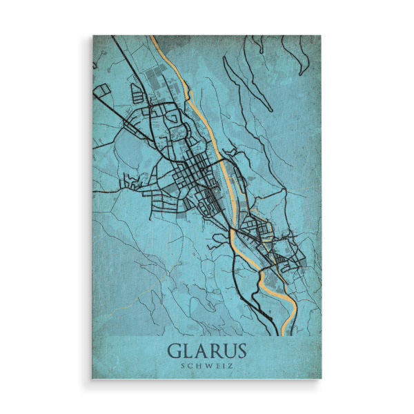Holzbild "Stadt Glarus Retro Map" artboxONE - Städte / Weitere,Kartografie