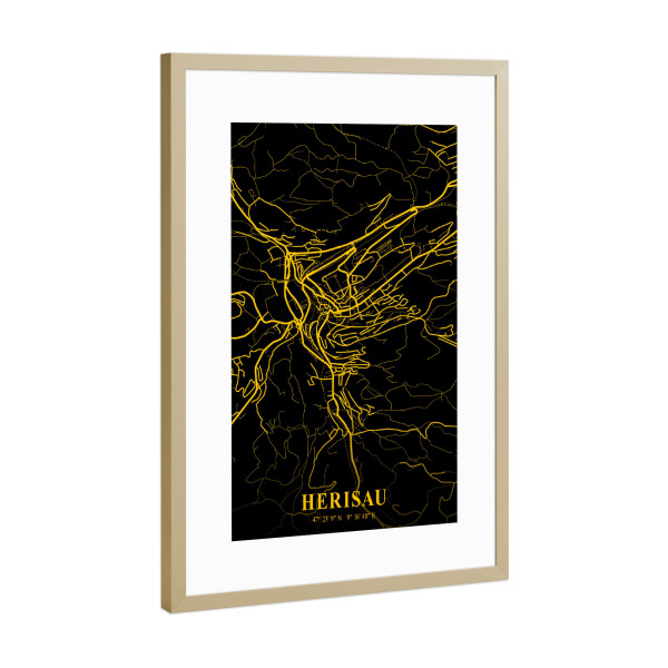 Poster mit Rahmen Gold "Herisau Stadtkarte" artboxONE - Städte / Weitere,Kartografie