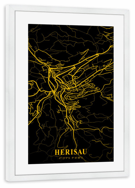 Poster mit Rahmen weiß "Herisau Stadtkarte" artboxONE - Städte / Weitere,Kartografie