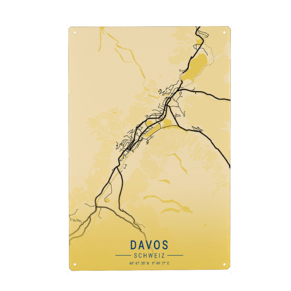 Metall Poster "Stadt Karte Davos" artboxONE - Städte / Weitere,Kartografie