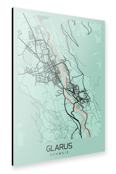 Alu-Dibond "Glarus City Map" 30x20 cm artboxONE