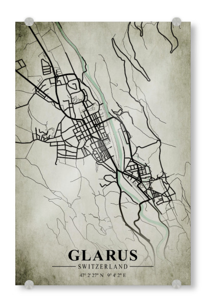 Acrylglasbild "Glarus Vintage Stadt" artboxONE - Städte / Weitere,Kartografie