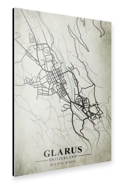 Alu-Dibond "Glarus Vintage Stadt" 30x20 cm artboxONE