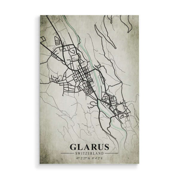 Holzbild "Glarus Vintage Stadt" artboxONE - Städte / Weitere,Kartografie