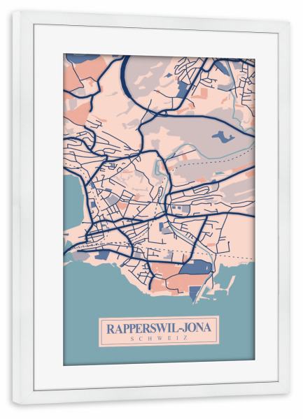 Poster mit Rahmen weiß "Rapperswil-Jona Stadt" artboxONE - Städte / Weitere,Kartografie