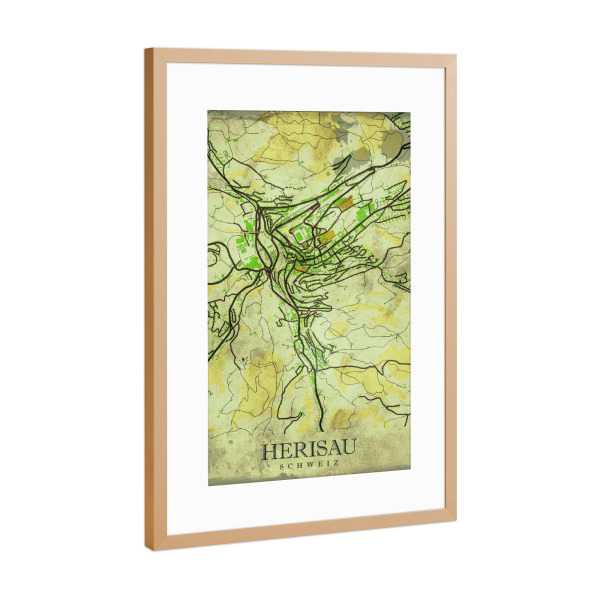 Poster mit Rahmen Kupfer "Stadt Herisau Vintage" artboxONE - Städte / Weitere,Kartografie