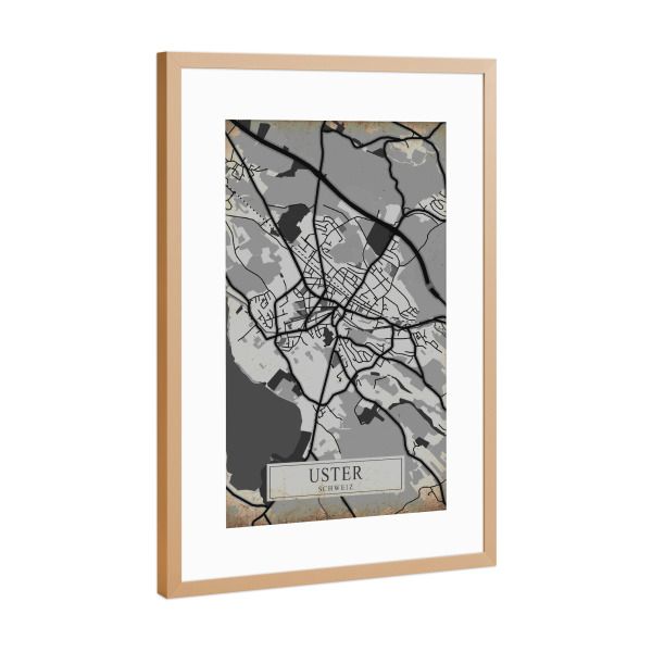 Poster mit Rahmen Kupfer "Stadt Uster Vintage Map" artboxONE - Städte / Weitere,Kartografie