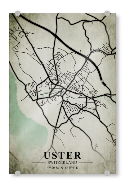 Acrylglasbild "Uster Vintage Stadt" artboxONE - Städte / Weitere,Kartografie
