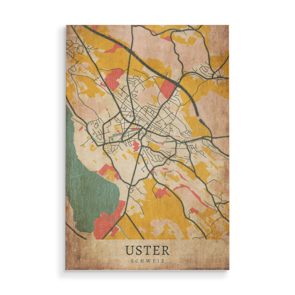 Holzbild "Uster Retro Design" artboxONE - Städte / Weitere,Kartografie