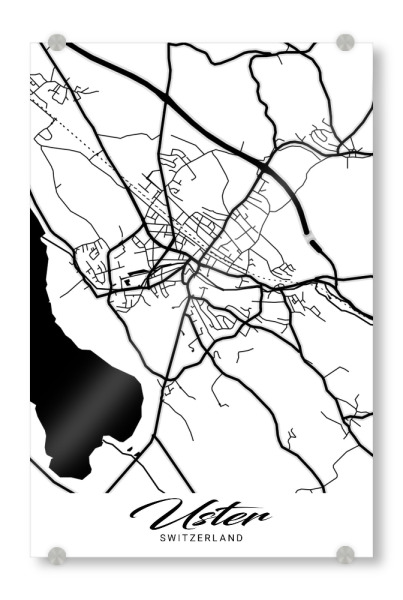 Acrylglasbild "Stadt Uster" artboxONE - Schwarzweiß,Städte / Weitere,Kartografie