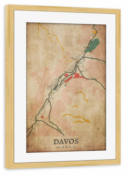 Poster mit Rahmen kiefer "Davos Retro Design" artboxONE - Städte / Weitere,Kartografie