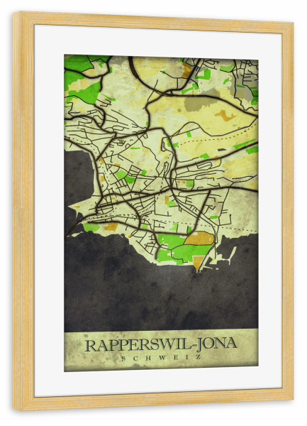 Poster mit Rahmen kiefer "Stadt Rapperswil-Jona Vintage" artboxONE - Städte / Weitere,Kartografie