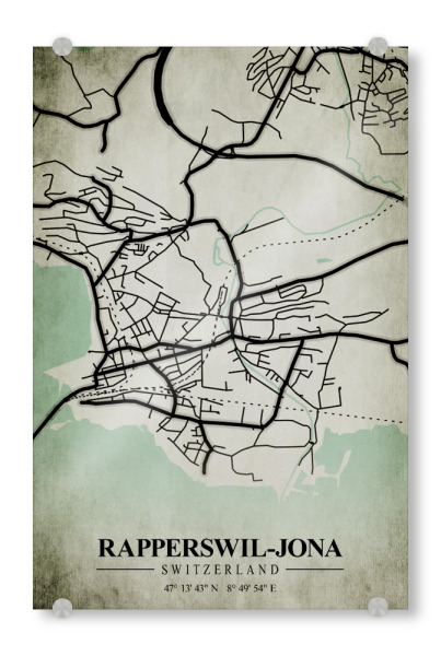 Acrylglasbild "Rapperswil-Jona Vintage Stadt" artboxONE - Städte / Weitere,Kartografie