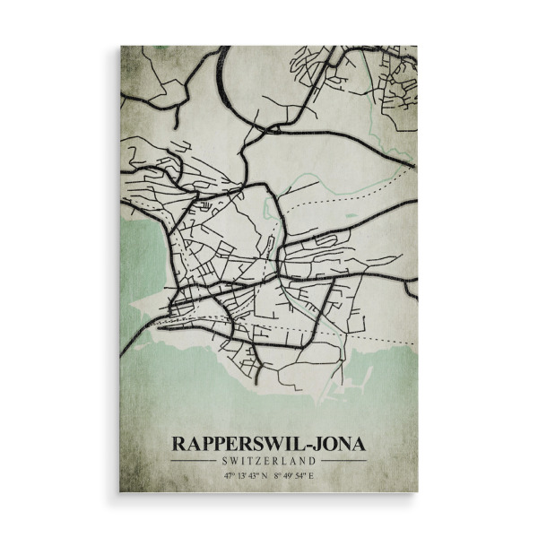 Holzbild "Rapperswil-Jona Vintage Stadt" artboxONE - Städte / Weitere,Kartografie