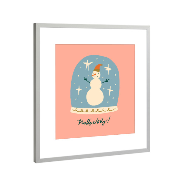 Poster mit Rahmen Silber "Happy Christmas (09)" artboxONE - Für Kinder,Weihnachten,Für Mama - Weihnachten,Schnee,Schneemann,Schneekugel,Illustration