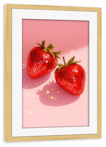 Poster mit Rahmen kiefer "Disco Strawberry Illustration" artboxONE - Essen & Trinken,Festivals