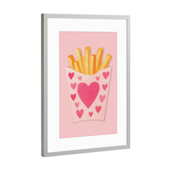 Poster mit Rahmen Silber "Pommes Frites Liebe" artboxONE - Essen & Trinken,Abstrakt - Pommes,Französisch,Burger,Pizza,Essen,Bon appetit
