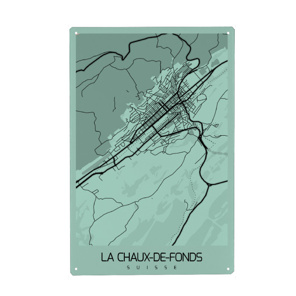 Holzbild "La Chaux-de-Fonds City Map" artboxONE - Städte / Weitere,Kartografie - Stadt,Karte,Plan,La chaux de fonds,Map