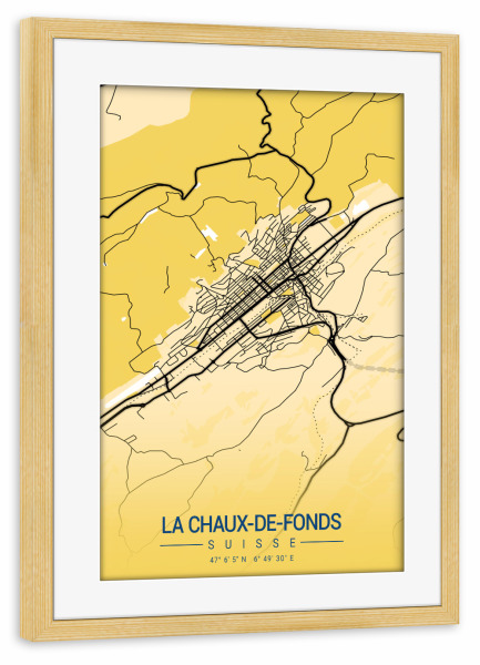 Poster mit Rahmen kiefer "Stadt Karte La Chaux-de-Fonds" artboxONE - Städte / Weitere,Kartografie