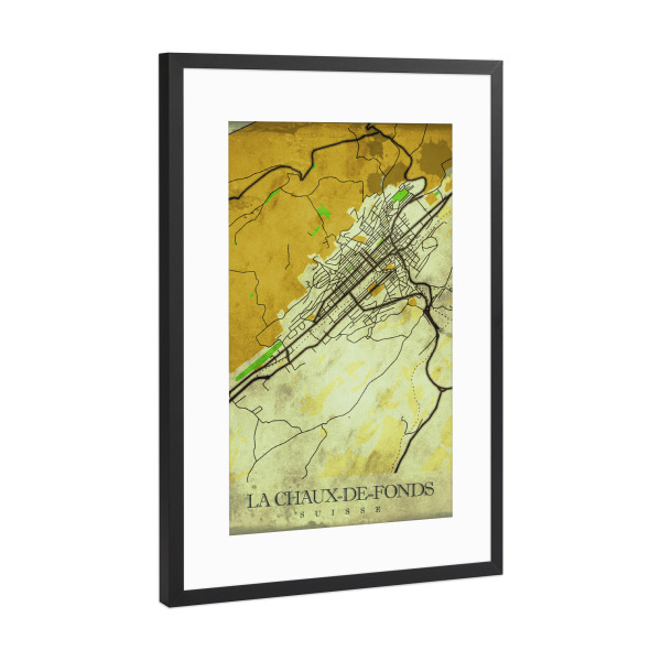 Poster mit Rahmen Schwarz (Metallic) "Stadt La Chaux-de-Fonds Vintage" artboxONE - Städte / Weitere