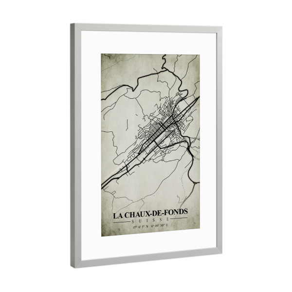Poster mit Rahmen Silber "La Chaux-de-Fonds Vintage Stadt" artboxONE - Städte / Weitere,Kartografie